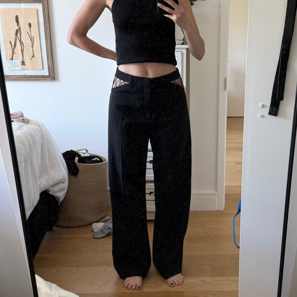 Dion Lee Black Wide Leg Pants with Mesh Cutout